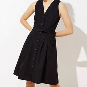 Loft Button Down Belted Black Dress Size 12